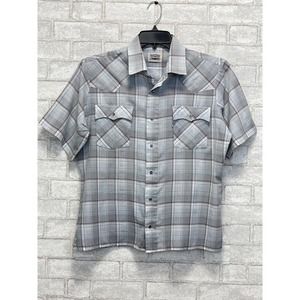 Vintage Levis Neutral Rustic Plaid Pearl Snap Short Sleeve Shirt Mens Size L